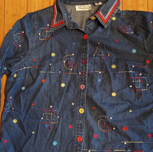 Colorful embroidered denim jean jacket New Direction boho fashion 2xl - Picture 6 of 6